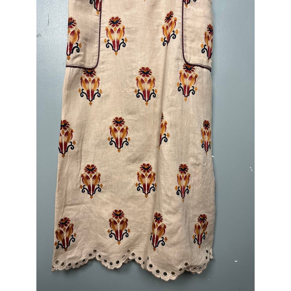 Farm Rio Rose Embroidered Macaw Maxi Dress Puff Sleeve Linen Women's Size S - Picture 4 of 9